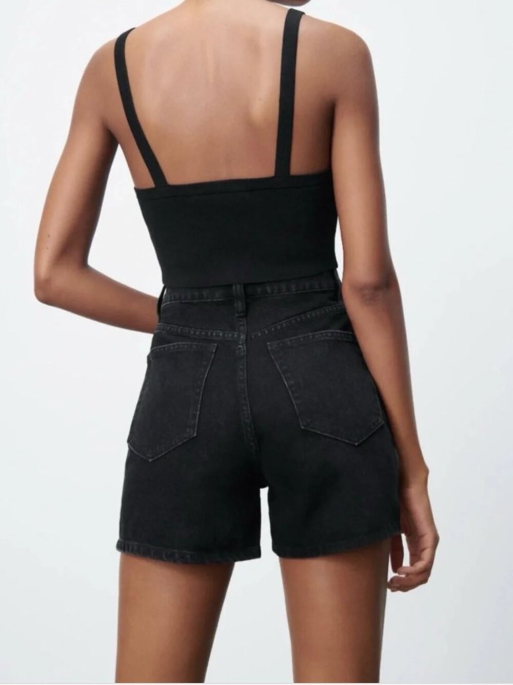 Zara Mom Fit High Rise Denim Shorts Washed Black Faded Charcoal 100% Cotton US 2 - Picture 6 of 16